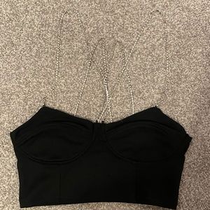 Garage Black Crop Top with Chain Straps